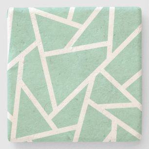 Mint green and white mosaic pattern stone coaster