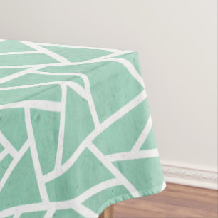 Mint green and white mosaic pattern tablecloth