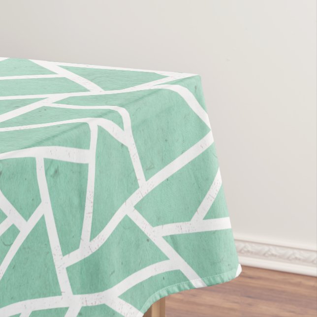 Mint green and white mosaic pattern tablecloth (In Situ)