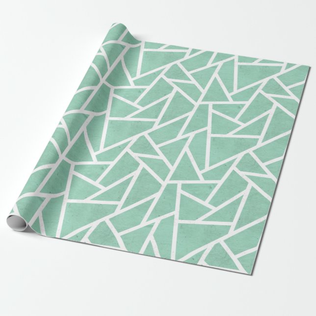 Mint green and white mosaic pattern wrapping paper (Unrolled)