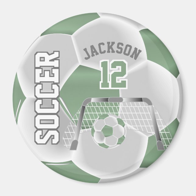 Mint Green and White Personalise Soccer Ball Magnet (Front)