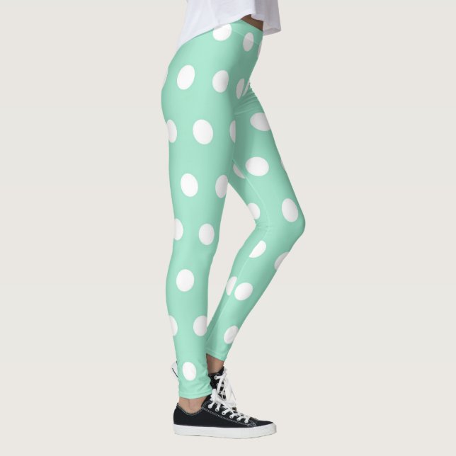 Mint Green and White Polka Dot Pattern Girly Cute Leggings (Right)