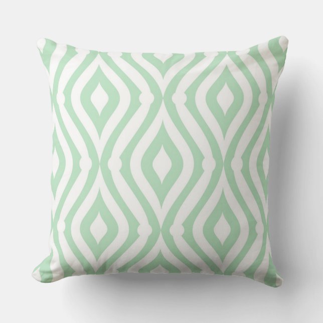 Mint-Green And White Seamless Geometric Pattern Cushion (Front)