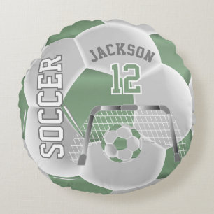 Mint Green and White Soccer   DIY Name Round Cushion