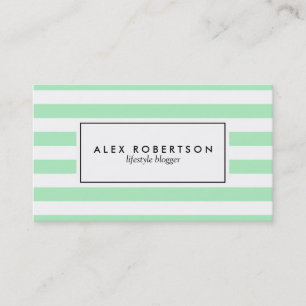 Mint green and white stripes business card