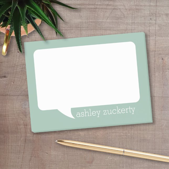 Mint Green and White Talk Bubble With Name Post-it Notes (Personalized post it notes with low quantity. Add your personal touch.)