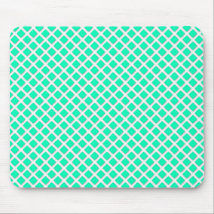 Mint Green and White Tilted Squares Pattern Mouse Mat