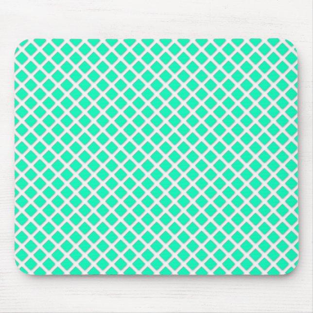 Mint Green and White Tilted Squares Pattern Mouse Mat (Front)