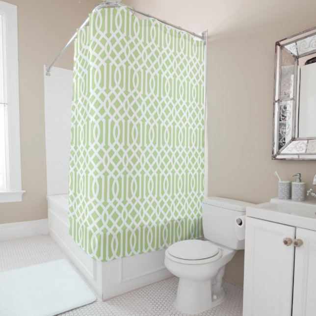 Mint Green and White Trellis Shower Curtain (In Situ)