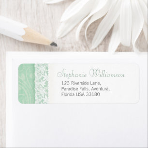 Mint green and white wedding return reply address