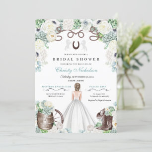Mint Green and White Western Bridal Shower  Invitation
