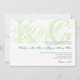 Mint green antique grunge monogram wedding invite