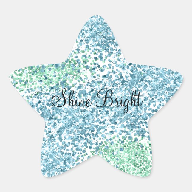 Mint Green Aqua Blue Sparkle Dots Glitz    Star Sticker (Front)
