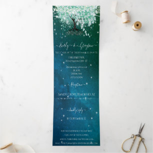 Mint Green Aqua Sea Blue Heart Leaf Tree Wedding Tri-Fold Invitation