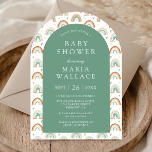 Mint Green Arch Boho Rainbow Baby Shower Invitation