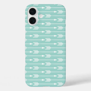 Mint Green Arrows Pattern iPhone 16 Plus Case