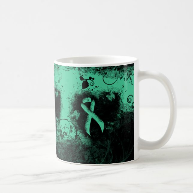 Mint Green Awareness Ribbon Grunge Heart Coffee Mug (Right)