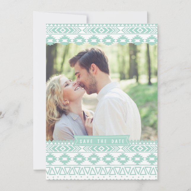 MINT GREEN AZTEC PHOTO SAVE THE DATE ANNOUNCEMENT (Front)