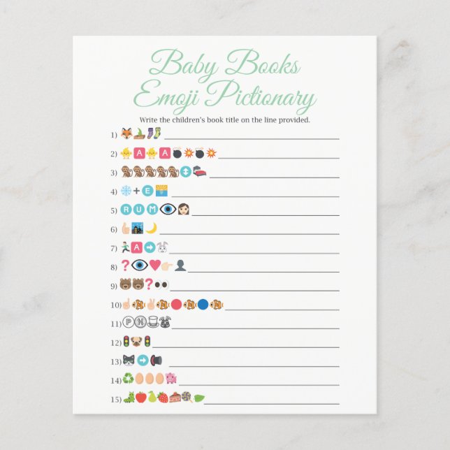 Mint Green Baby Books Emoji Pictionary Game (Front)