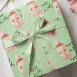 Mint Green Baby Face Birthday |  Custom Photo Wrapping Paper<br><div class="desc">Celebrate your little one’s birthday with this adorable mint green baby face personalised wrapping paper! Add your favourite baby photo to create a custom collage that’s as sweet as the party itself. Featuring a soft pastel green background and playful "happy birthday" text, this unique wrap is perfect for first birthdays,...</div>