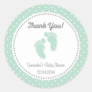 Mint Green Baby Feet Baby Shower Sticker