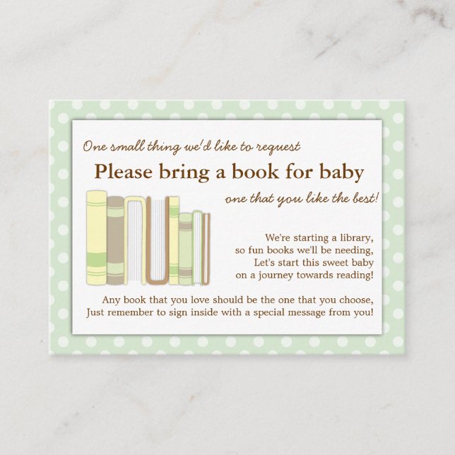 Mint Green Baby Shower Book Insert Request Card (Front)