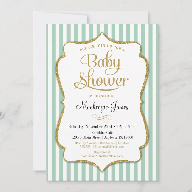 Mint Green Baby Shower Invitation Neutral Boy Girl (Front)