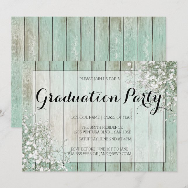 MINT GREEN BABY'S BREATH GRADUATION PARTY INVITATION (Front/Back)