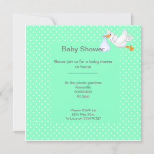 Mint green babyshower single stork invitation