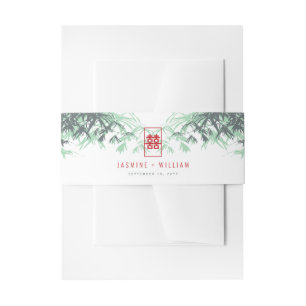 Mint Green Bamboo Leaves Double Xi Chinese Wedding Invitation Belly Band