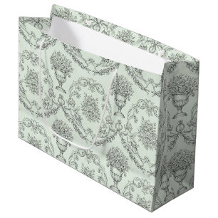 Mint Green Baroque Cherub and Floral Urn Toile (2) Large Gift Bag