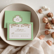 Mint Green Baroque Wedding RSVP Card
