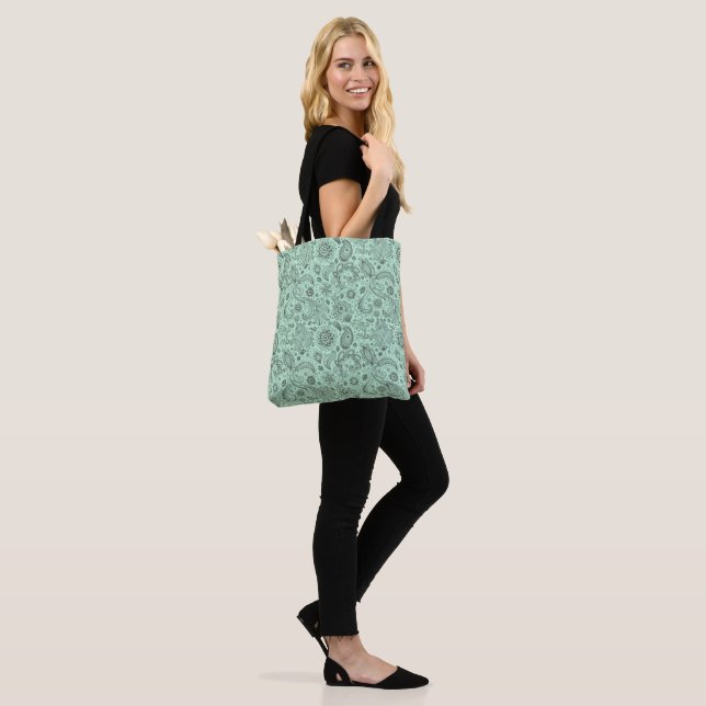Mint Green Batik boho style floral paisley pattern Tote Bag (On Model)