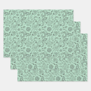 Mint Green Batik boho style floral paisley pattern Wrapping Paper Sheet