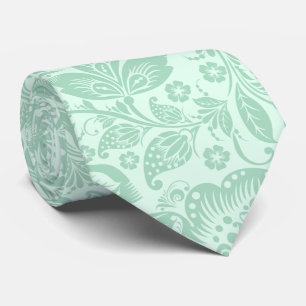 Mint-Green Beautiful Flowers Pattern Tie