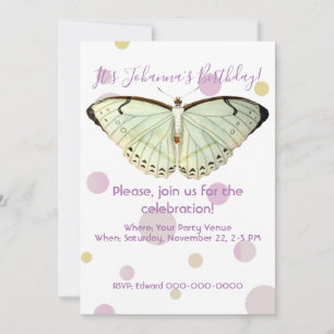 Mint Green Beauty Butterfly Birthday Invitation