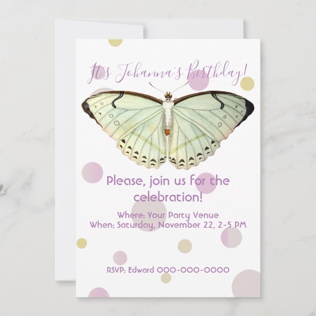 Mint Green Beauty Butterfly Birthday Invitation (Front)