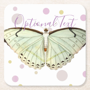 Mint Green Beauty Butterfly Square Paper Coaster