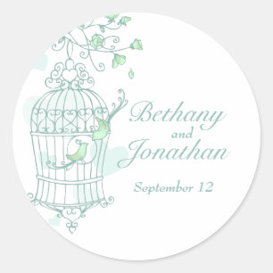 Mint green birds open cage wedding couple sticker