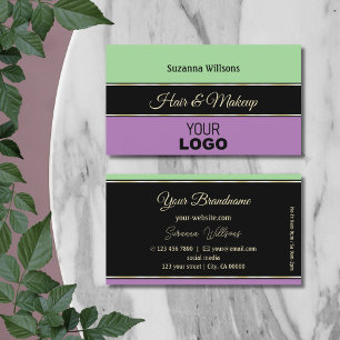Mint Green Black Lavender Stripes with Logo Modern Business Card