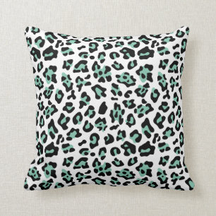Mint Green Black Leopard Animal Print Pattern Cushion