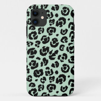 Mint Green Black Leopard Print iPhone 11 Case