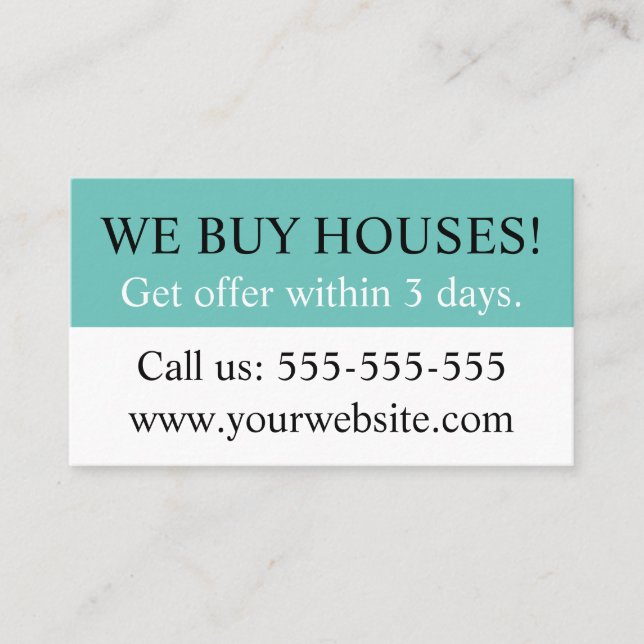 Mint Green Black Real Estate Realtor We Buy Houses Business Card (Front)