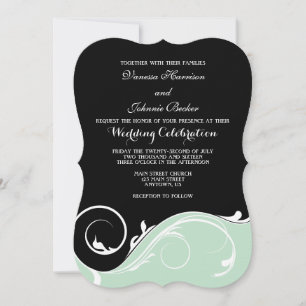Mint Green Black Swirl Bracket Wedding Invites