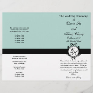 Mint Green Black Wedding Program Chic Monogrammed