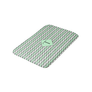 Mint green Black & White Chevron, Custom Monogram Bath Mat