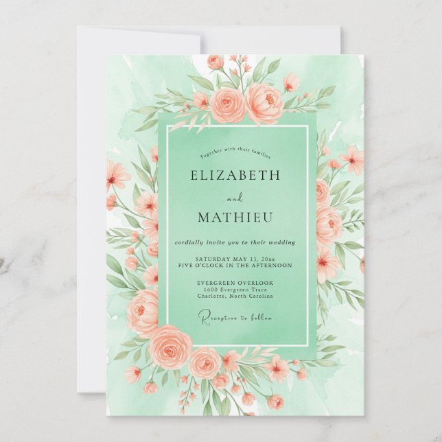 Mint Green Blossoming Spring Wedding Invitation (Front)