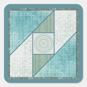 Mint Green & Blue Attic Window Quilt Square Sticker