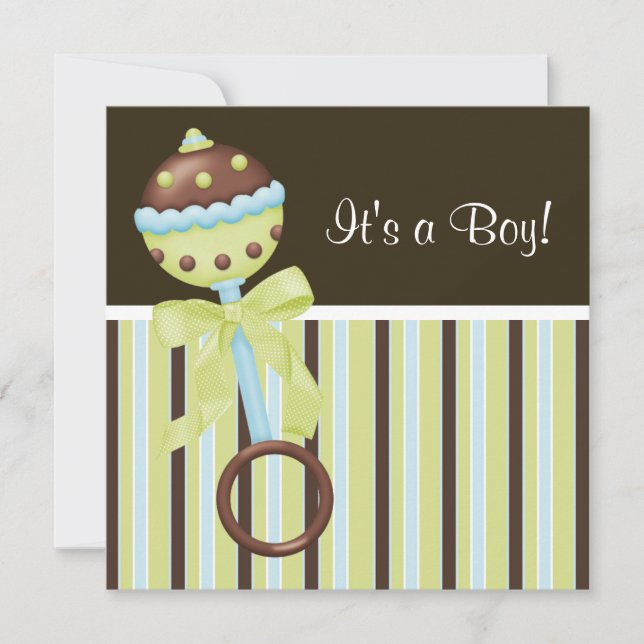 Mint Green Blue Brown Baby Boy Shower Invitations (Front)