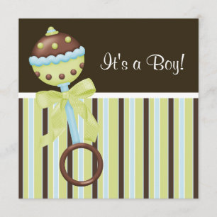 Mint Green Blue Brown Baby Boy Shower Invitations